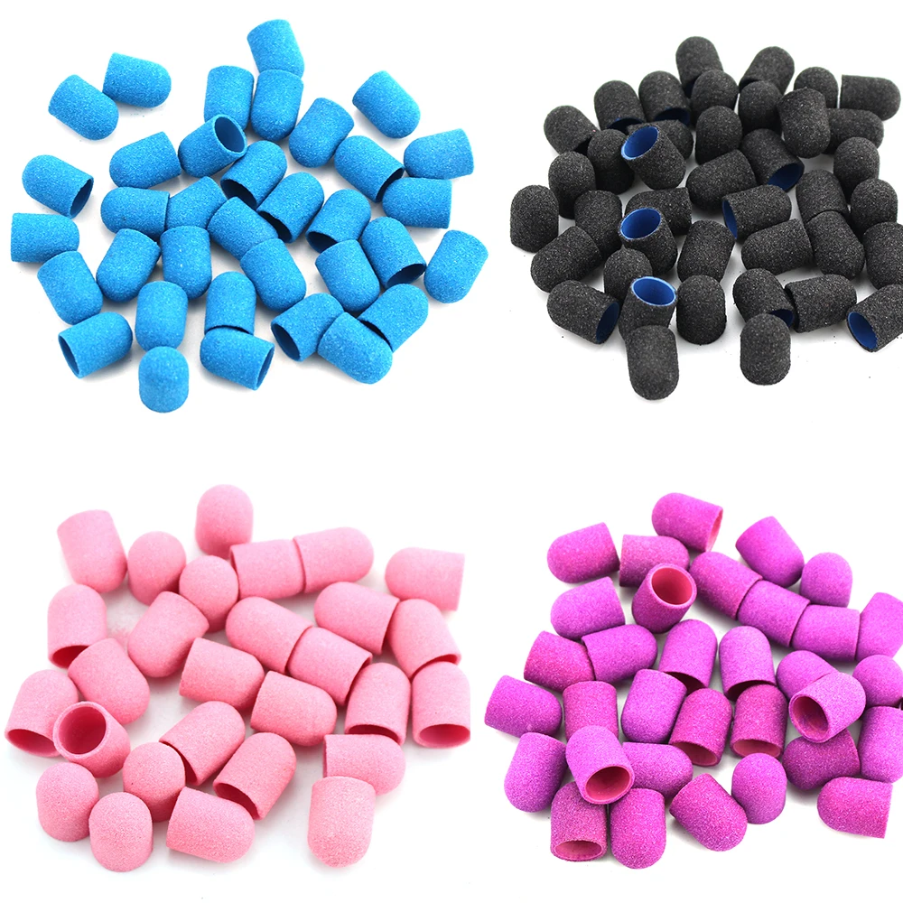 

50Pc Sanding Block Caps 13*19mm Plastic Pedicure Foot Care Tool Professional Electric Nail Art Sand Polishing Accessories