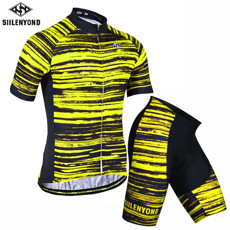 Cycling Set Siilenyond ударопрочный Pro велосипедные рейтузы с лямками с 3D гелевой подкладкой лето для велоспорта Джерси Наборы для мужчин - Цвет: Cycling Set