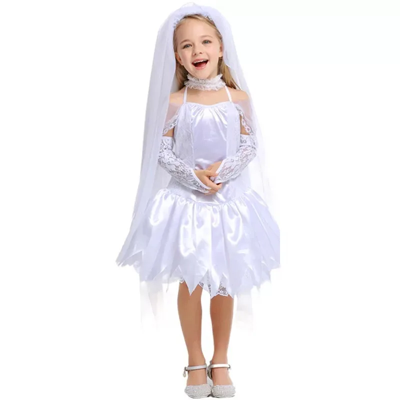 Toddler Girl Halloween Corpse Bride Zombie Cosplay White Wedding
