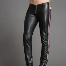 Мужские леггинсы, эластичные кожаные штаны на молнии, Мужские штаны для ночных клубов, черные, красные брюки для выступлений, Размер 29-39, эксклюзивная Новинка