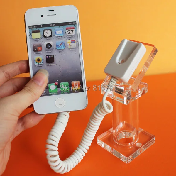 

Transparent Acrylic Smart Mobile Cell Phone Display Mounts Holders Stand for Shop Anti-theft Exhit Holder with spring wire