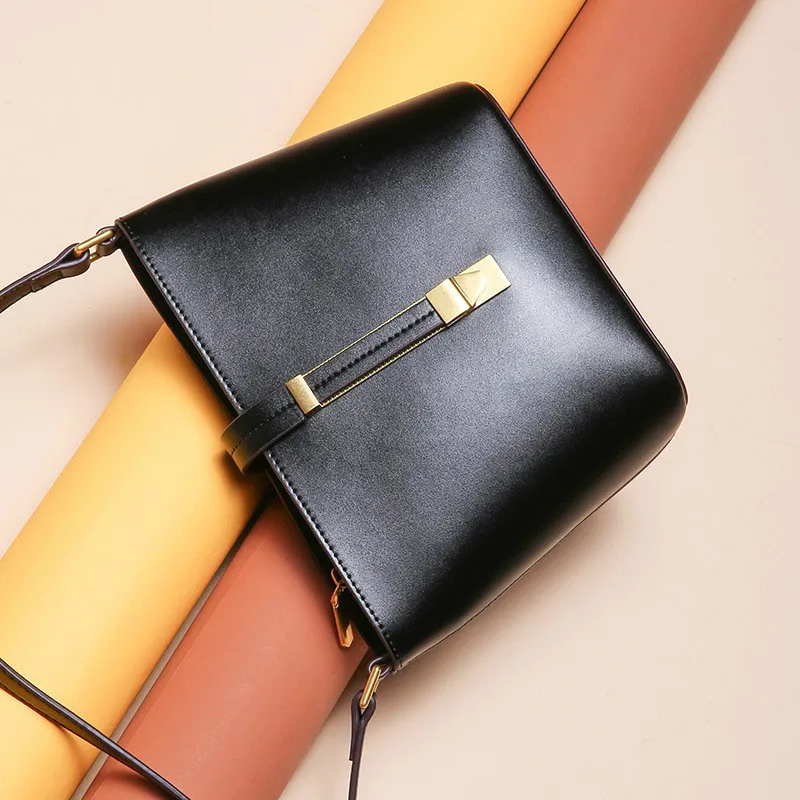 New High Quality Leather Elegent Luxury Design Bucket Three Colors Shoulder Bag Summer Fashion Style Crossbody Bags - Цвет: Черный