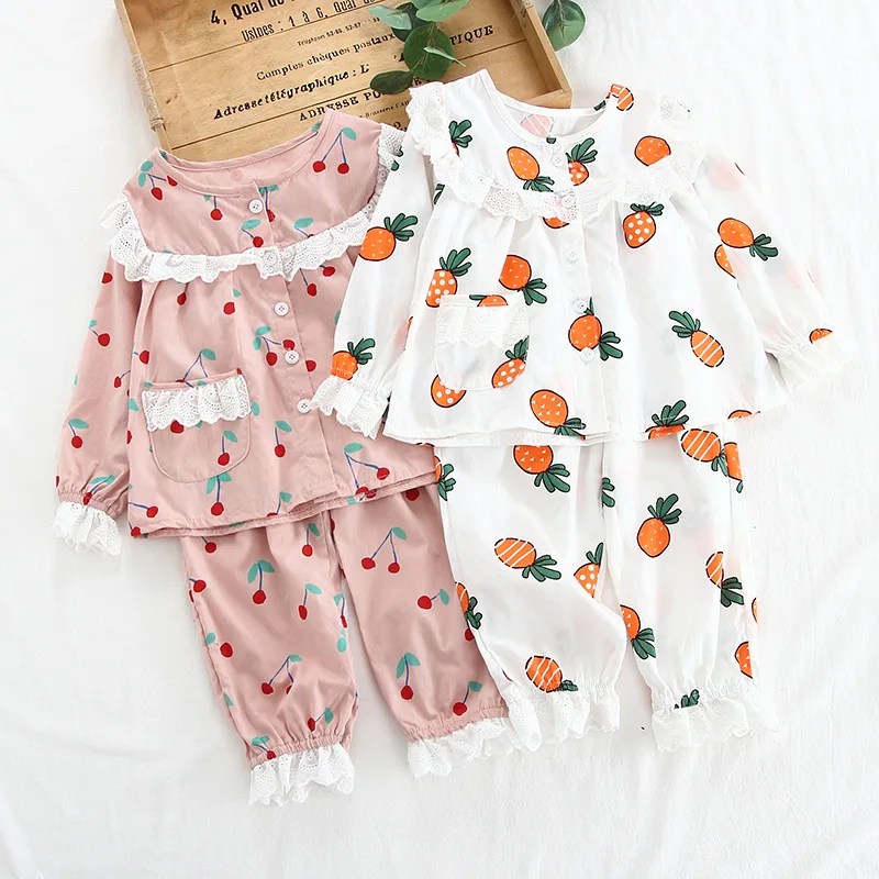 

Spring Autumn New Kids Pajamas set Cherry Strawberry Printing Children Pajamas Baby Boy Girl Sleepwear Long Sleeves Pyjamas Kids