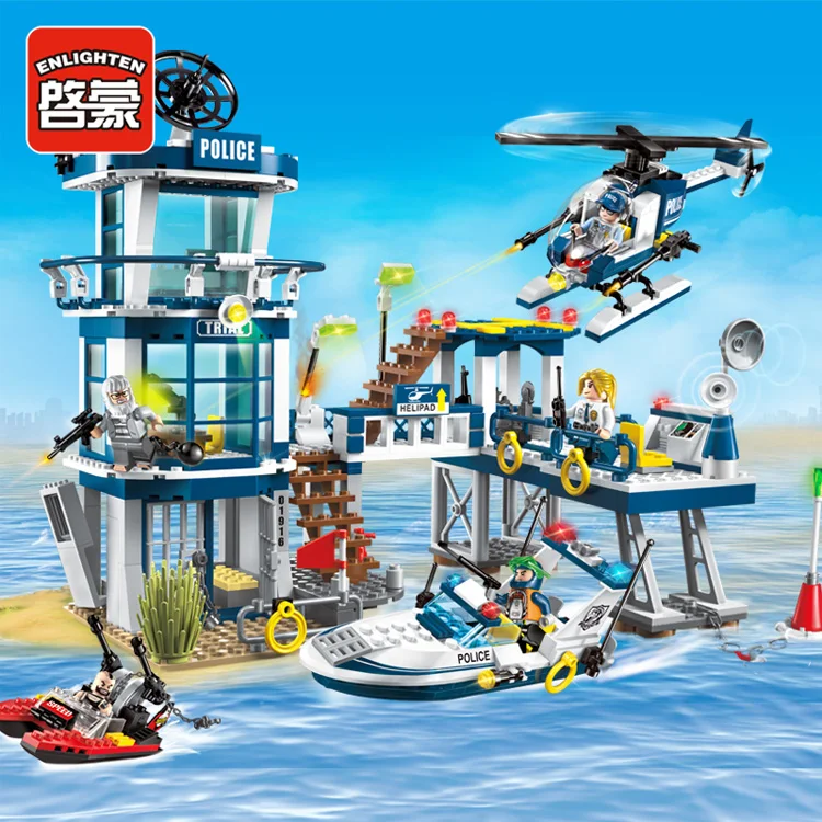 Дешево Модели строительных игрушек 1916 565 шт полицейский план спасательных работ вертолет модель города строительные блоки совместимы с lego игрушки...
