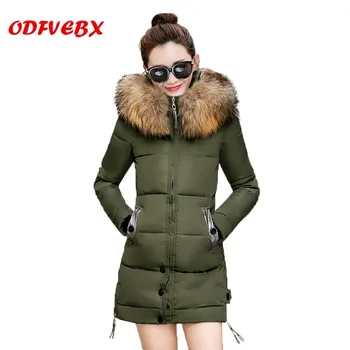 

Autumn new down cotton jackets ladies medium long hooded fur collar slim down cotton jacket female winter thicken coats women