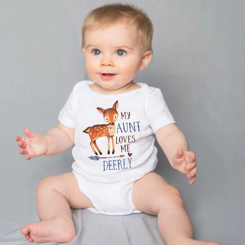 HY0215 My Aunt Loves Me Deerly Print Baby Clothes Cute Unisex Baby Bodysuits Unique Baby Giftin