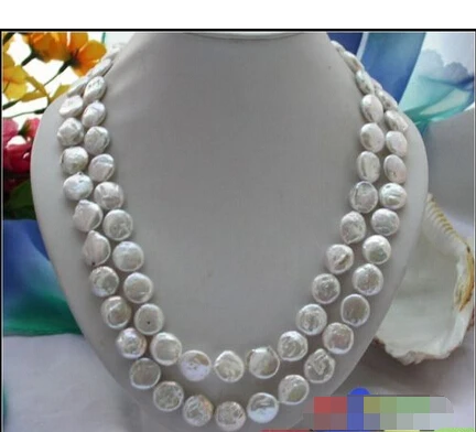 

Free shipping@@@@@ p2302 45" 15MM WHITE COIN FRESHWATER CULTURED PEARL NECKLACE