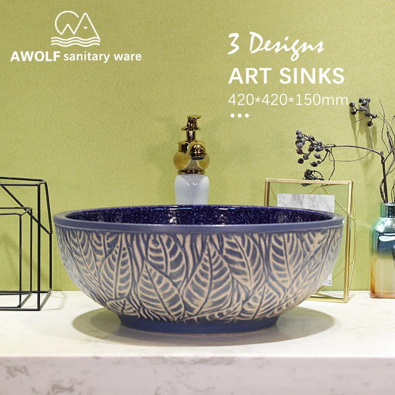 

Art Bathroom Sinks Modern Washing Basin Bowl Ceramic Vessel 420*420*150mm Bright Purple Lavatary Sink for bathroom Balcony AM853