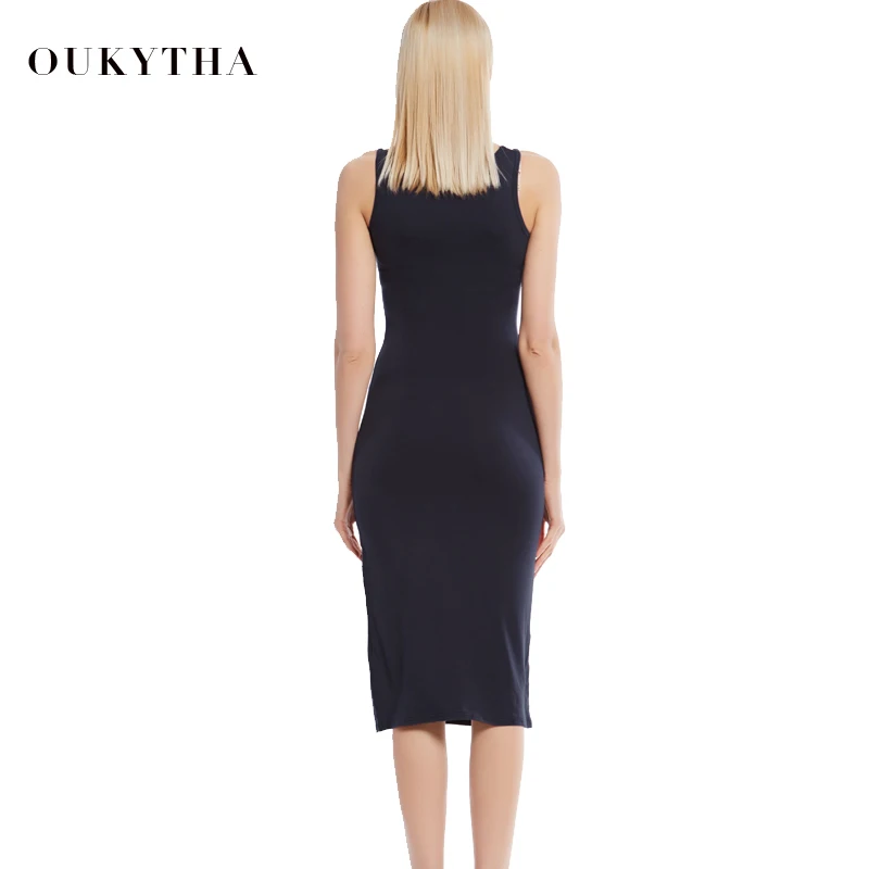 Oukytha Лето 2017 г. Повседневное рукавов середины икры онлайн Танк платье Bodycon