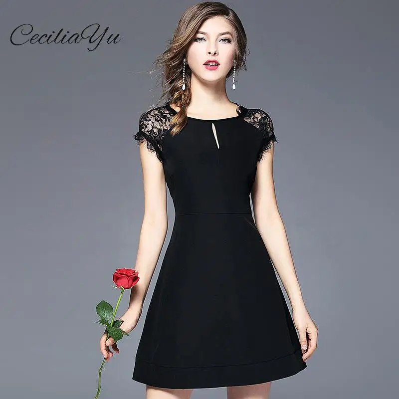 

New Summer 2009 Women's Dress Lace Edge Stitching Black Short Dresses Womens Casual Wear Bodycon Dress Ceciliayu