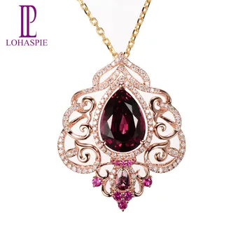 

Lohaspie Diamond-Jewelry Solid 18K 750 Rose Gold Real Rhodolite Garnet Ruby Gemstone Pendant Fine Stone Jewelry For Women's Gift