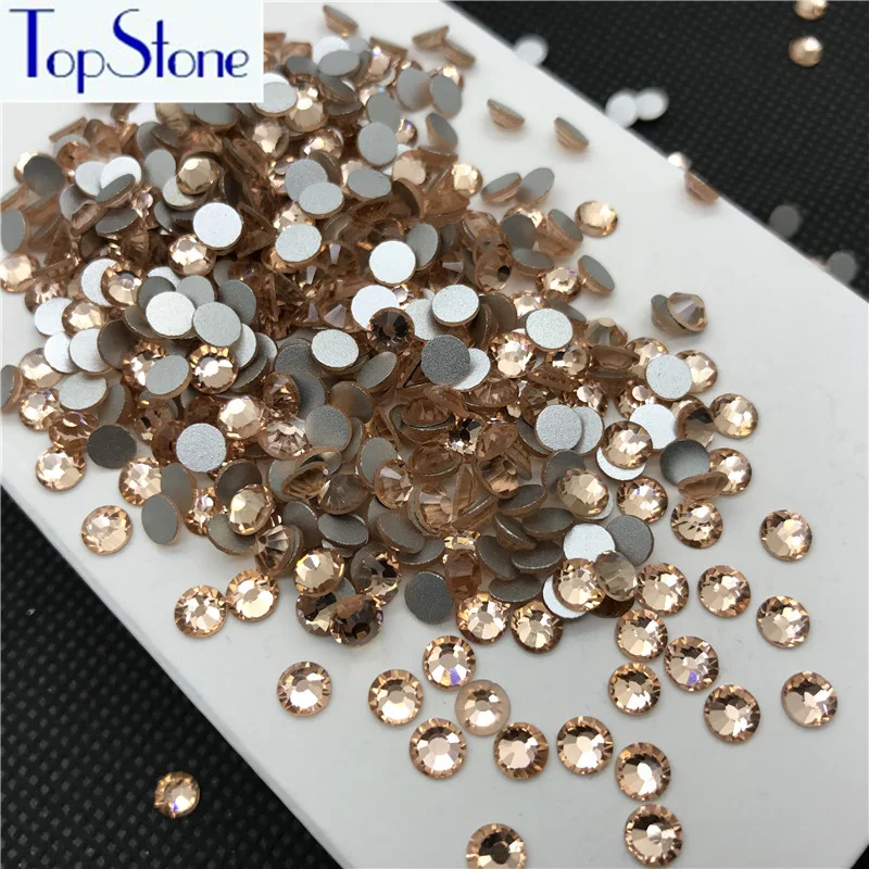 Topstone-Lt-Peach-Champagne-Color-ss3-ss34-Round-Glass-Crystal-Flatbacks-Nail-Art-3D-Stones-Glue