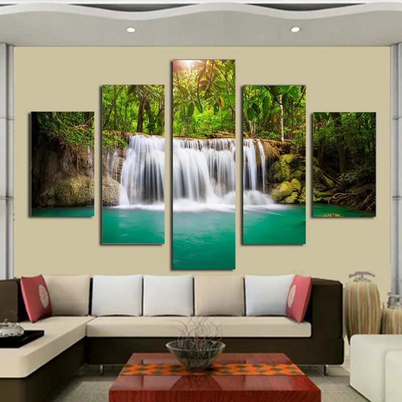 5 Panel The Moving Waterfall Large Hd Home Decorative Picture Wall Art Print Modern Painting On Canvas For Living Room The Paintings Paintings On Canvasmodern Paintings Aliexpress