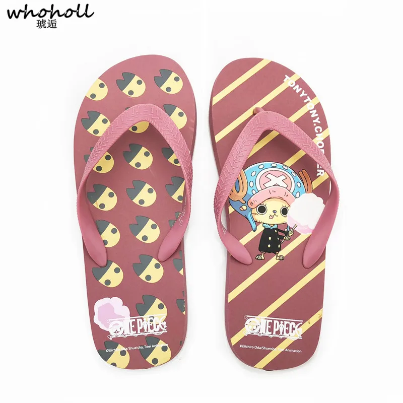 

WHOHOLL Anime One-Piece Printing Flip Flops Women Shoes Woman Men Flat Flip Flops Daily Beach Sandals Home Slippers House Shoes