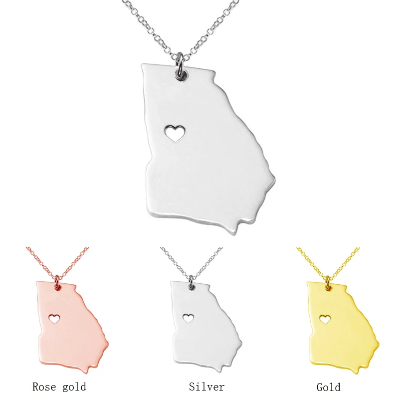 

Georgia State Necklace S925 Silver GA State pendant Necklaces Personalized handmade Necklaces Custom jewelry With A Heart CN19