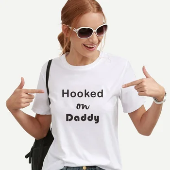 

ONSEME Hooked On Daddy Women's T-shirts Summer Top O-neck Short Sleeve White T-shirt Women's Cotton Korean Style Clothes Q-720