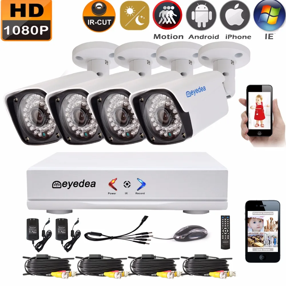 

Eyedea 4CH HDMI DVR Recorder HD 1080P 2.0MP 5500TVL CMOS Bullet Night Vision Outdoor Waterproof Home CCTV Security Camera System