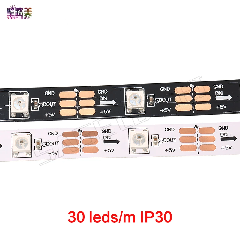  1m/5m WS2812B Smart led pixel stripBlack/White PCB30/60/144leds/m pixel WS2811IC Independently addr - 32725540374
