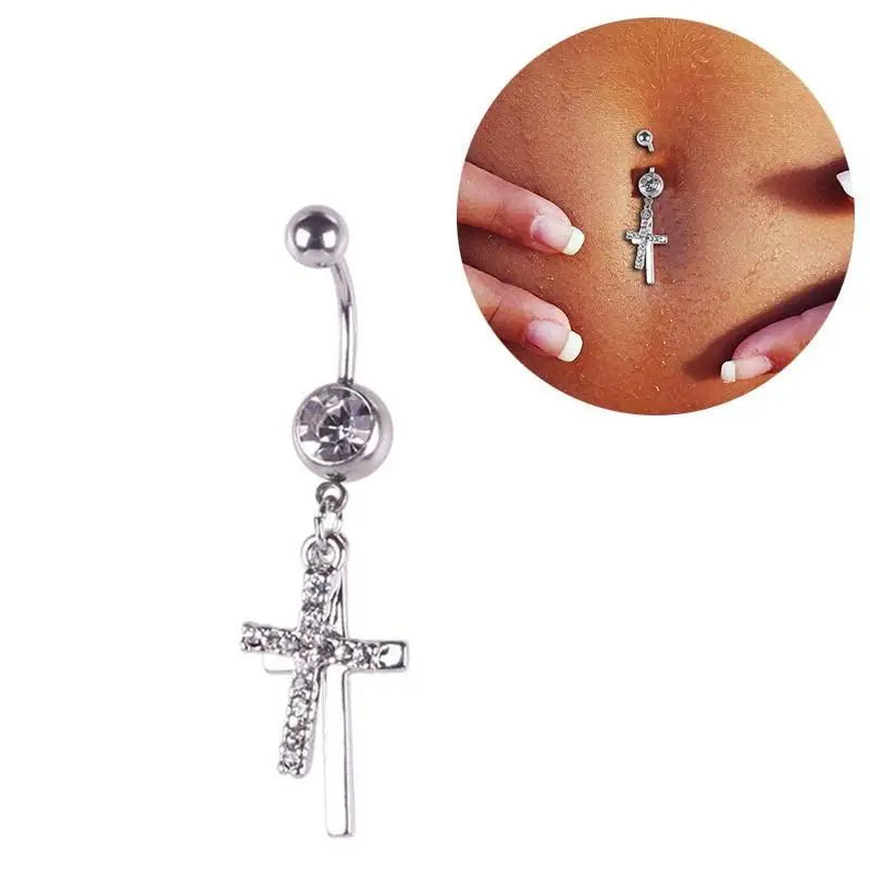 

FUNIQUE Flower Rhinestone Navel Belly Button Ring Bar Body Piercing Jewelry Sexy Women Cross Bowknots Bow-knot Piercing
