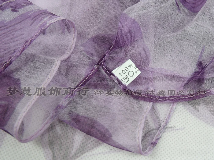 Женский широкий шелковый шарф BYSIFA весенне осенний муслиновый Длинный фиолетовый