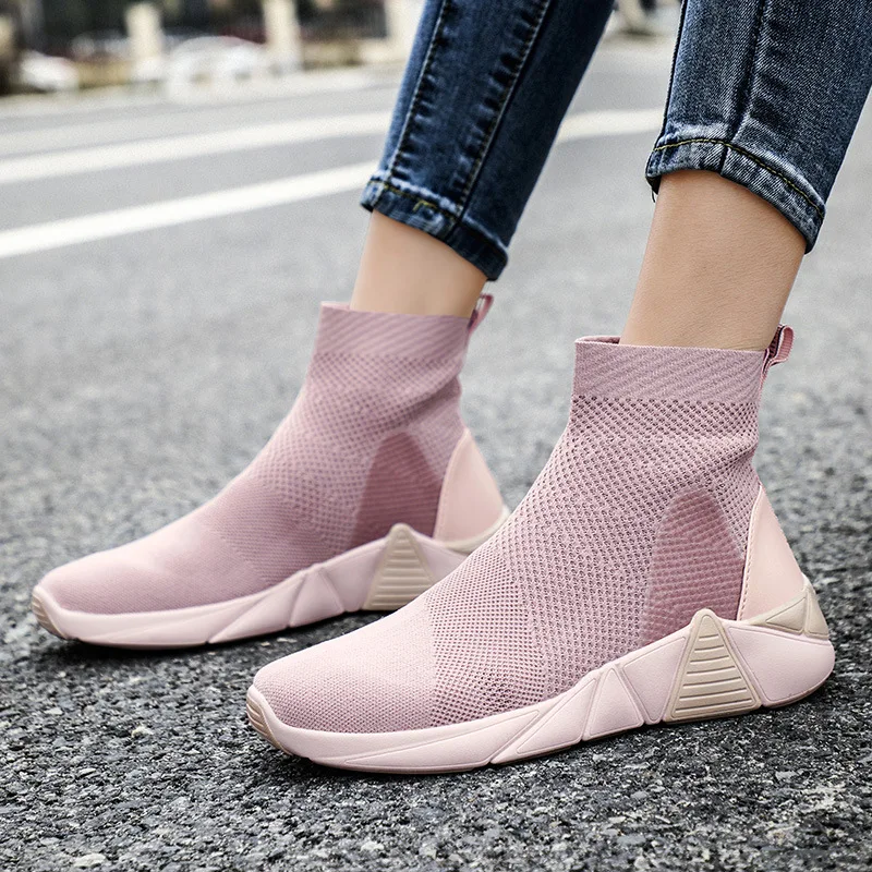 

Women Boots New Breathable Ankle Boots Women Summer Sneakers Flat Platform Shoes Women Sock Shoes Fashion Couple Sports Shoes