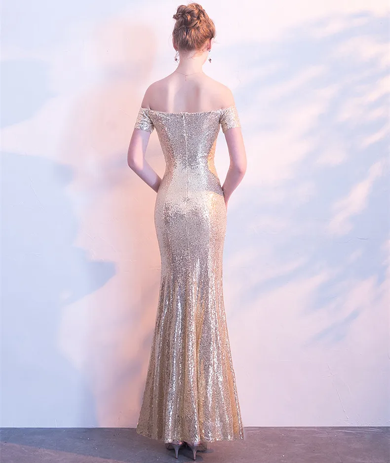 Сексуальное Золотое Платье Русалка для выпускного вечера es Robe De Soiree короткий рукав средней длины блестки особых случаев платья длинное платье для выпускного вечера