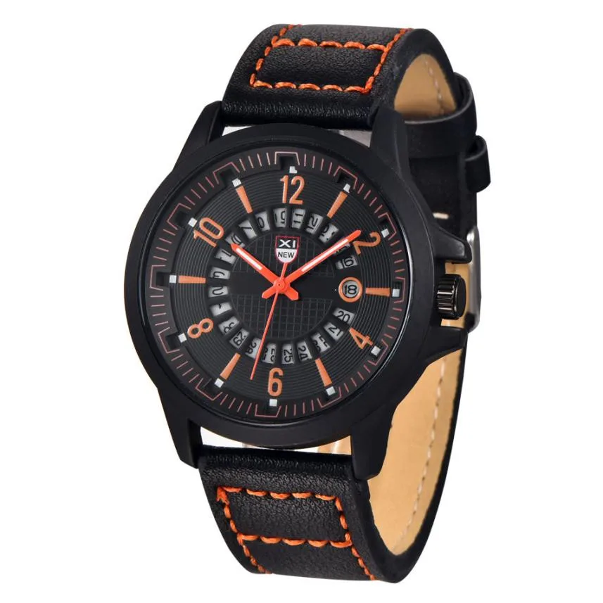 

XINEW New Men's Sports Leather Watch Luxury Calendar Date Clock Military Analog Quartz Wrist Watches Mens Hours Relogio Reloj #L