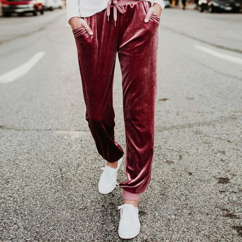 2018 модные женские туфли хип-хоп длинные брюки красный флис Для женщин свободные штаны широкие брюки длинные брюки удобные мягкие джоггеры