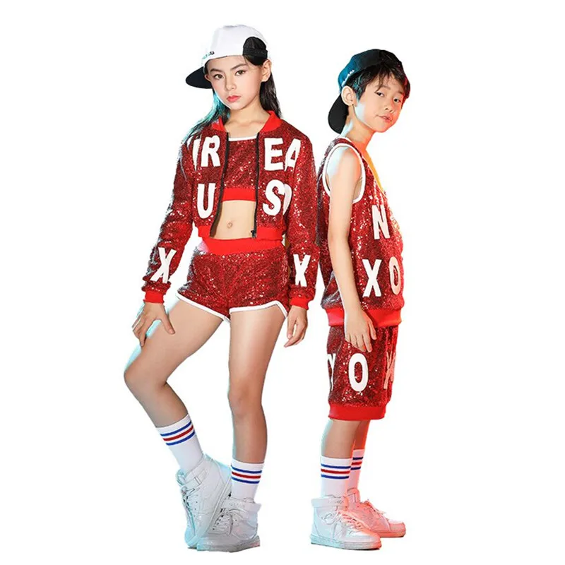 

Children's hip hop dance costume set birthday gift sequins letters superstar jazz dance performance fashion girl Christmas party