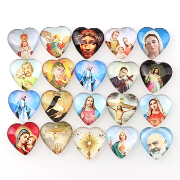 

20mm Mixed Heart Glass Cartoon Religious Cabochon Accessory Glass Cabochon DIY Ring Necklace Jewelry Saint Rita Accessories