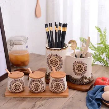 

seasoning bottle with cover seasoning box Home Furnishing decorative ceramic kitchen seasoning cans three piece suit