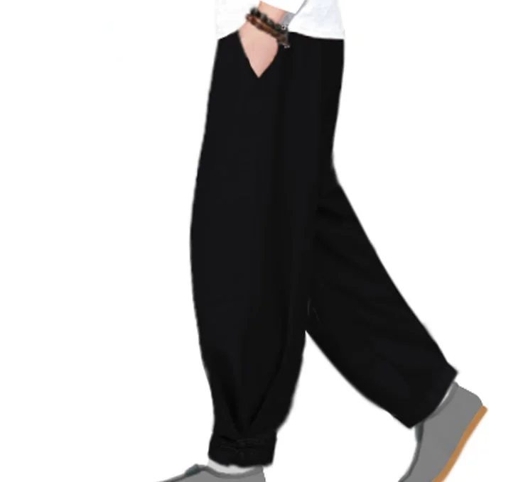 Осенне-зимние синие/черные/серые штаны унисекс с изображением монахов шаолин дзен, шаровары для боевых искусств, штаны для кунг-фу, ушу - Цвет: black