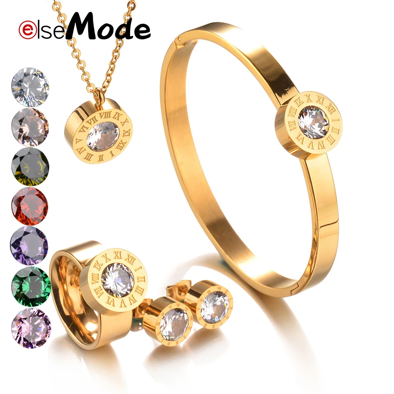 ELSEMODE высококачественные серьги гвоздики с фианитами кольцо ожерелье браслет