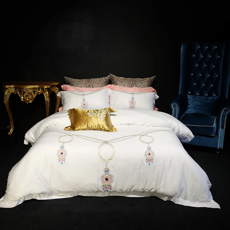 Buy White Tencel silk Luxury Bedding set Queen King