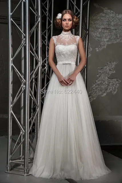 Vintage High Neckline Wedding Dresses Bridal Gown Lace Vintage High Neckline Wedding Dresses Bridal Gown Lace Ethereal Tulle Dress Robe De