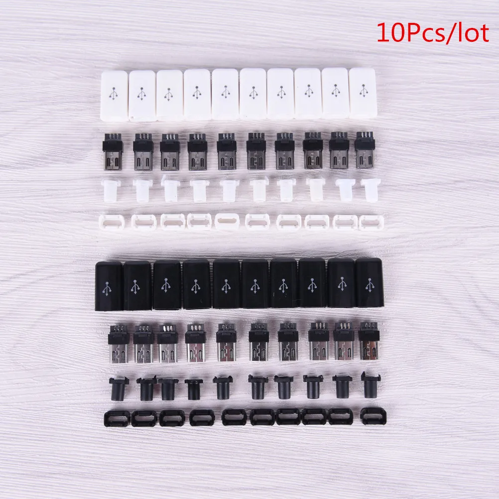 

10Pcs White/Black Micro Interfaces Diy Micro Usb Male Plug Connectors Kit Covers DIY Repair Accessories