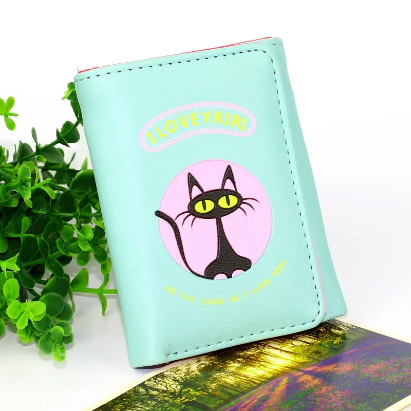 Короткие женские кошельки с мультяшным котом для карт ID держатель портмоне