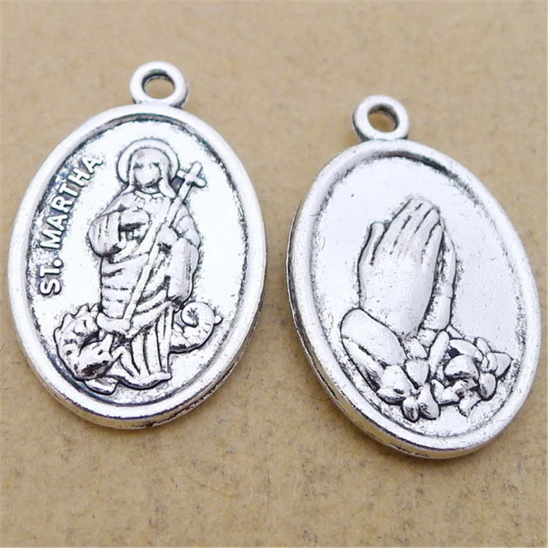 BULK 30 Alloy Christian St. Martha Antique Silver Plated Religious