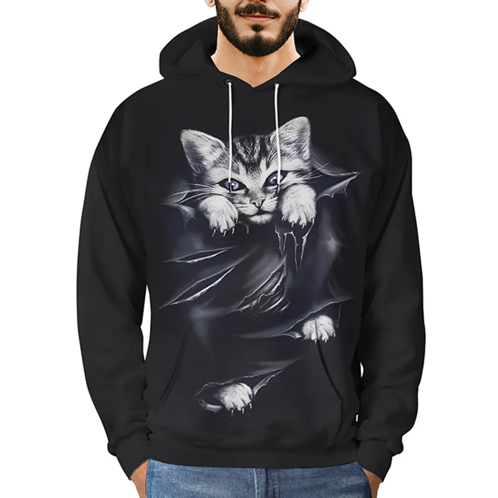 hoodies 3d 2020 brand male long sleeve 3d printing cat mens hoodies and sweatshirts men hoode black big size vetements