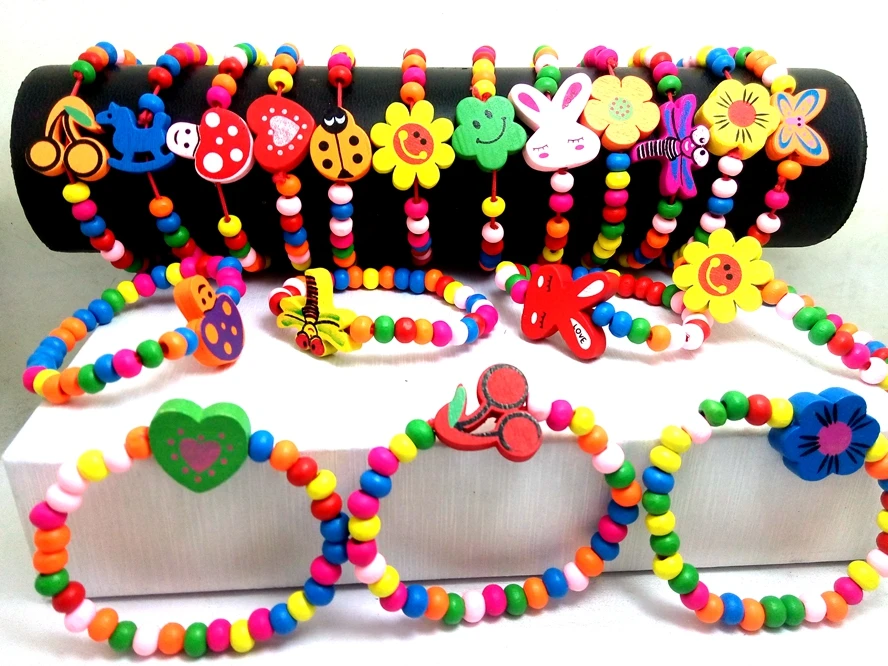 wholesale 50pcs wood wooden kids children/'s party birthday wristbands bracelets