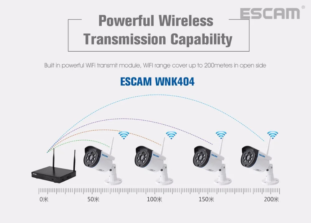 ESCAM WNK404 4CH 720P наружная ИК-камера видеонаблюдения, беспроводная ip-камера видеонаблюдения, комплект системы видеонаблюдения NVR