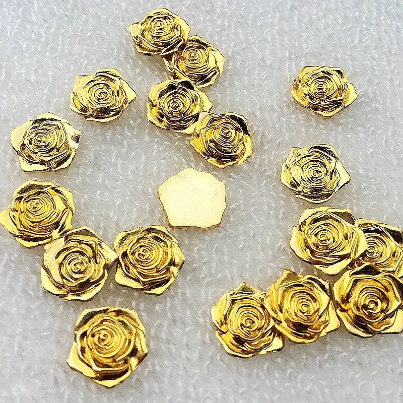 

400pcs/lot 14mm Golden Rose Flower 3D Plastic Flatback Buttons Decoration Sewing Accessories-S661*10