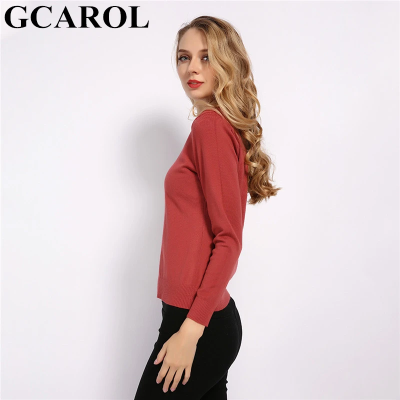 Женский вязаный джемпер GCAROL, яркий тонкий эластичный свитер с круглым вырезом из 30%-ной шерсти размеров S-2XL на осень и зиму