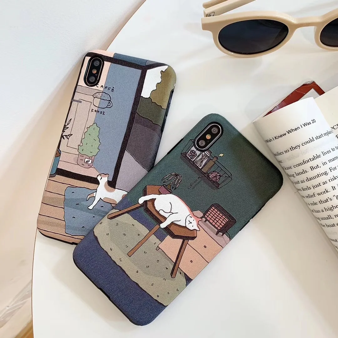 Корейский рельефный чехол для телефона с рисунком ленивого кота iPhone 11 12ProMax XS MAX XR