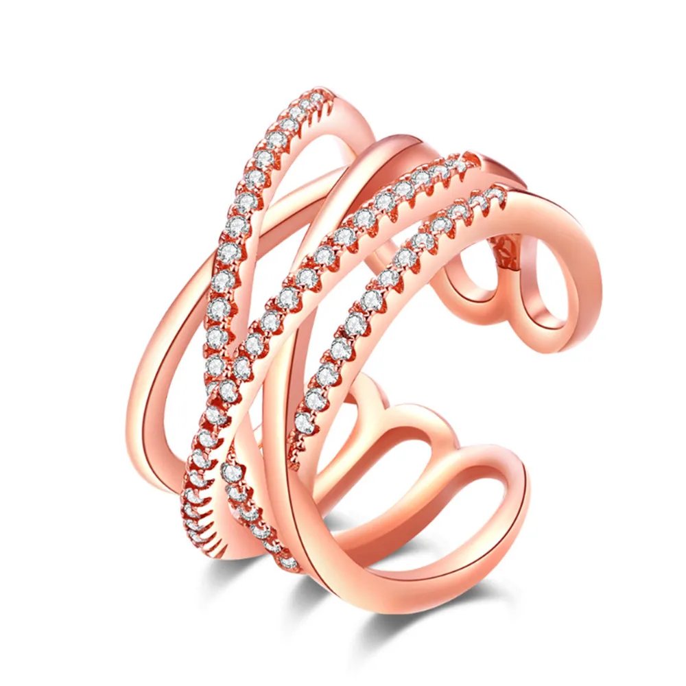 

ECODAY Jewelry Bridal Sets Rose Gold Color Rings For Women Cubic Zirconia Cuff Rings Bague Femme Anillos Mujer
