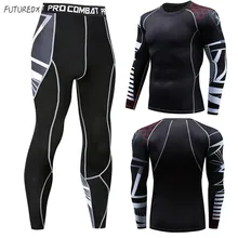 Men's T-shirt fitness exercise jacket warm shirt quick-drying sportswear MMA men's compression long-sleeved Rashgard men's suit 