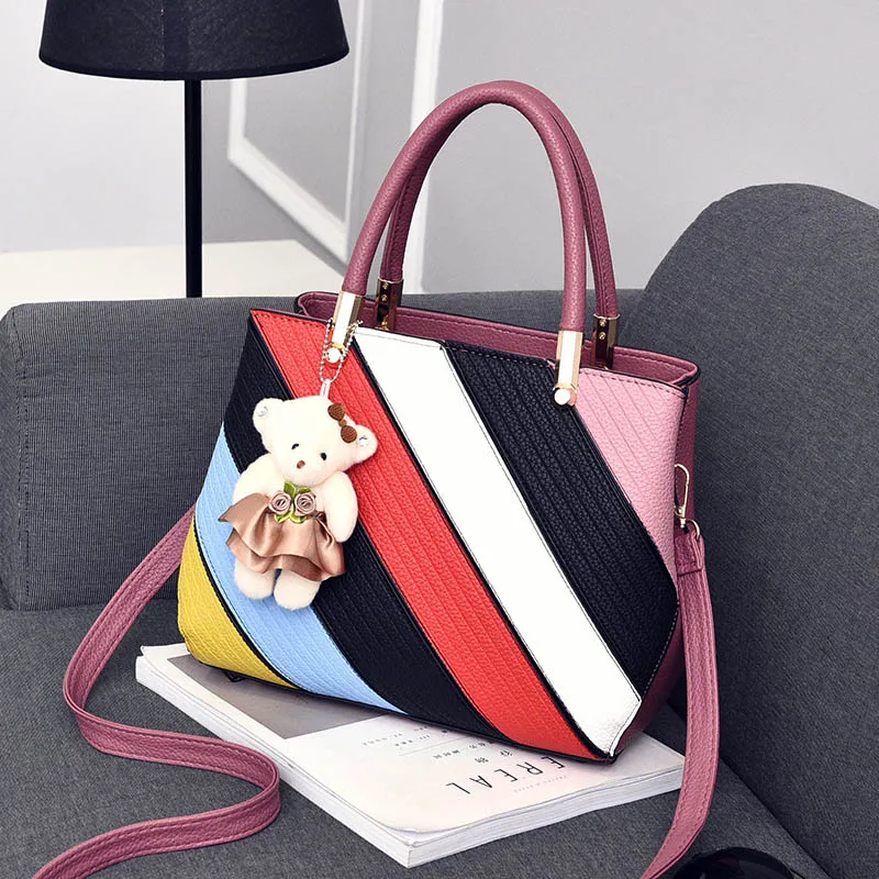 Women Stripe Handbag Female Leather Crossbody Bag Lady Fashion Bear Messenger Shoulder Bags Bolsa Purse Tote Sac A Main SS7214 (4)