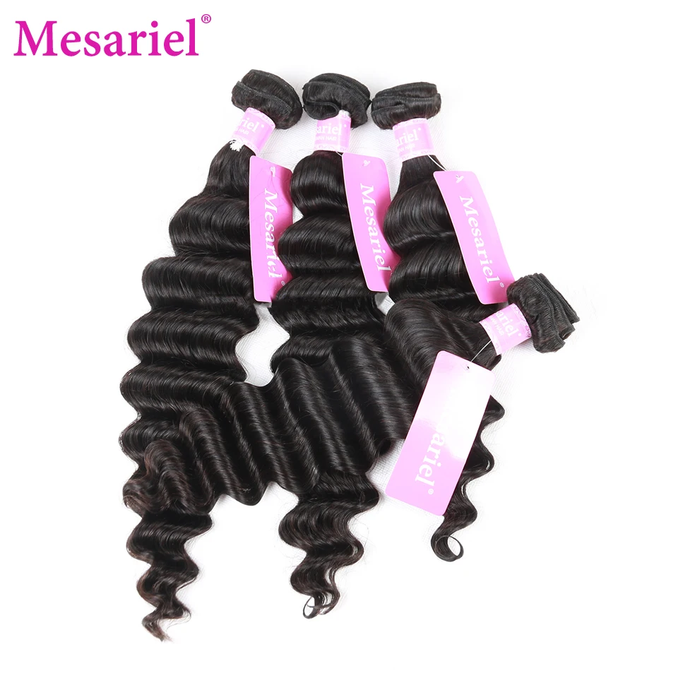 Mesariel перуанские Свободные волны натуральные волосы Weave Связки 4 пучки волос расширение 8-30 дюймов не Реми волос Weave натуральный цвет