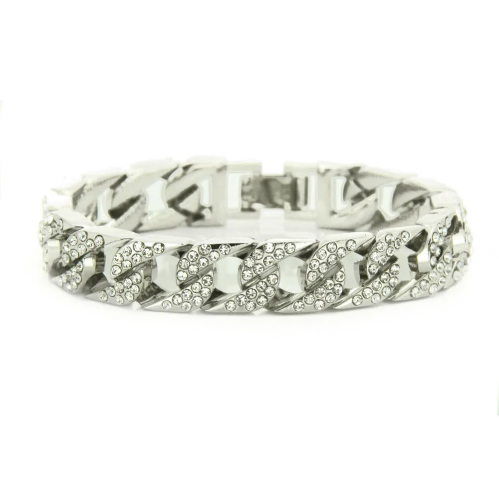В стиле «хип-хоп» Bling льдом Для мужчин браслет полный стразы со стразами золотые Цвет Майами КУБИНСКИЙ звено цепи Браслеты для Для мужчин, ювелирное изделие, Дропшип