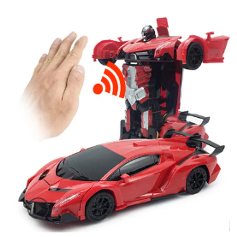 red Радиоуправляемая машинка, робот, игрушки, один клик, деформация, жесты, зондирование, дистанционное управление, автомобиль, 1:12, красочные огни, электрические игрушки для детей, хобби, подарки - Цвет: red